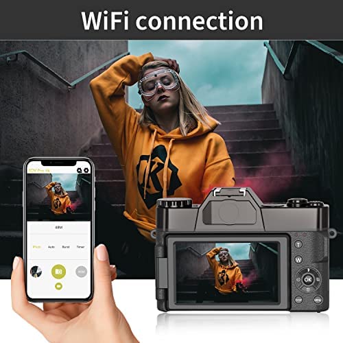 Digital Camera 4K 48MP WIKICO 16X Digital Zoom Vlogging Camera for Photography with WiFi, 3.0" IPS 180°Flip Screen, Wide Angle Lens, Macro Lens, 32GB SD Card, 2 Batteries (Straight Wide Angle Lens) 5