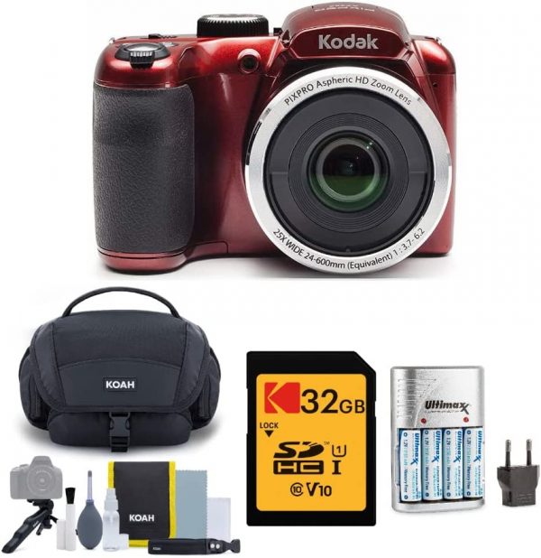 KODAK PIXPRO AZ252 Astro Zoom Digital Camera (Red) Bundle with 32GB Card, Case, Accessory kit, and Rechargeable Batteries 1