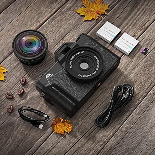 Vlogging Camera, 4K Digital Camera for YouTube with WiFi, 16X Digital Zoom, 180 Degree Flip Screen TopCam23 Zoom, 180 Degree Flip Screen, Wide Angle Lens, Macro Lens, 2 Batteries and 33GB TF Card 3