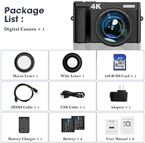 4K Digital Camera 16X 48MP Video Camcorder with WiFi Vlogging Compact 60FPS Video Camera with Camcorder Flip Screen for YouTube 7