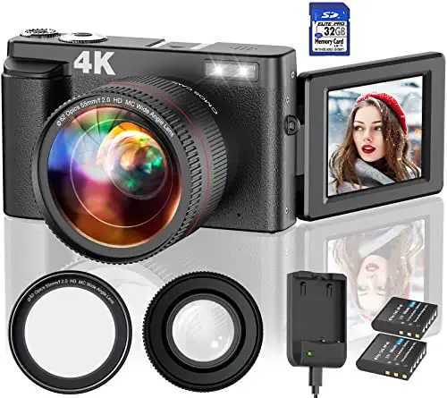 4K Digital Camera 16X 48MP Video Camcorder with WiFi Vlogging Compact 60FPS Video Camera with Camcorder Flip Screen for YouTube 1