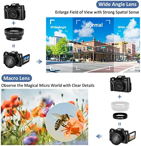 4K Digital Camera, 48MP Vlogging Camera with 3.0’’ 180 Degree Flip Screen, 16X Digital Zoom, Wide Angle Lens, Macro Lens, 2 Batteries and 32GB Micro SD Card 3
