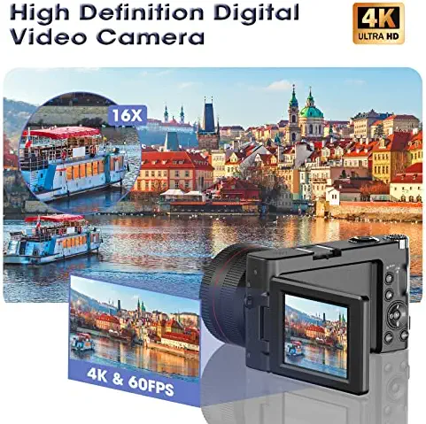 4K Digital Camera 16X 48MP Video Camcorder with WiFi Vlogging Compact 60FPS Video Camera with Camcorder Flip Screen for YouTube 2