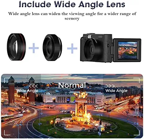 4K Digital Camera 16X 48MP Video Camcorder with WiFi Vlogging Compact 60FPS Video Camera with Camcorder Flip Screen for YouTube 5