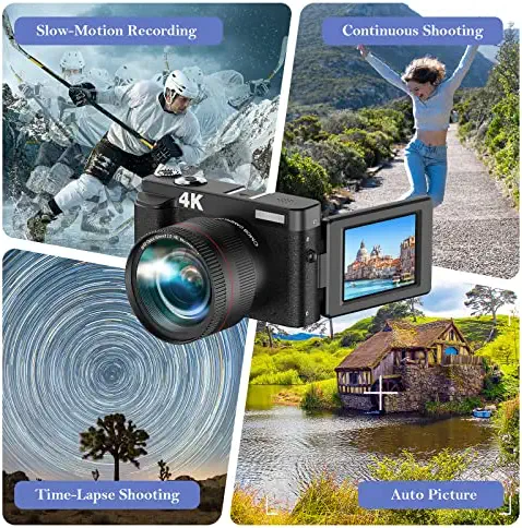 4K Digital Camera 16X 48MP Video Camcorder with WiFi Vlogging Compact 60FPS Video Camera with Camcorder Flip Screen for YouTube 6