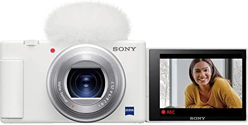 Sony ZV-1 Digital Camera (White) (DCZV1/W) + Pro Mic + 64GB Memory Card + Corel Photo Software + 2 x NP-BX1 Battery + Card Reader + LED Light + HDMI Cable + Deluxe Soft Bag + Charger + More (Renewed) 2