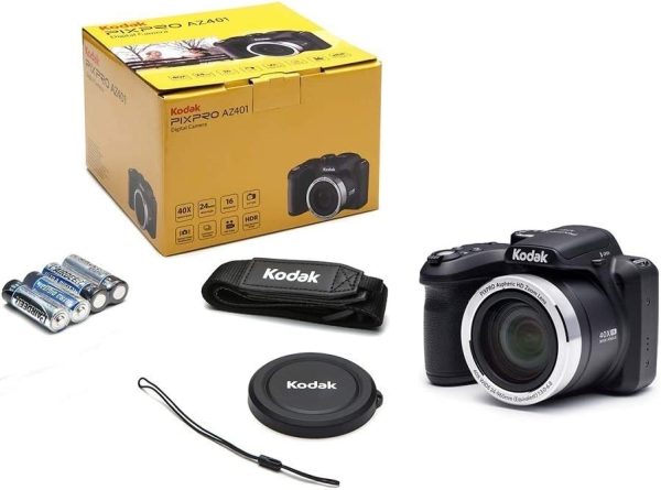 Kodak AZ401BK Digital Camera with 40X Zoom, O.I.S, Flash, & 3" LCD (Black) with 64GB SD Card, Focus Holster Case, and Rapid AA/AAA Battery Charger with 4 AA Batteries Bundle 3