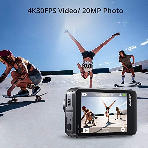 AKASO Brave 7 LE 4K30FPS 20MP WiFi Action Camera with Touch Screen Vlog Camera EIS 2.0 Remote Control 131 Feet Underwater Camera with 2X 1350mAh Batteries 4