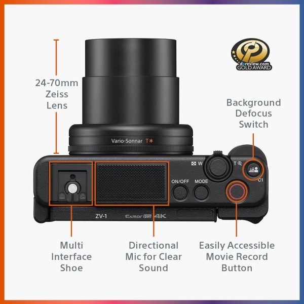 Sony ZV-1 Digital Camera for Content Creators, Vlogging and YouTube with Flip Screen, Built-in Microphone, 4K HDR Video, Touchscreen Display, Live Video Streaming, Webcam 5