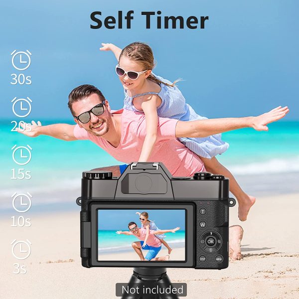 Digital Camera for Photography and Video VJIANGER 4K 48MP Vlogging Camera for YouTube with 180° Flip Screen,16X Digital Zoom,52mm Wide Angle & Macro Lens, 32GB TF Card, 2 Batteries (W01-Black) 4