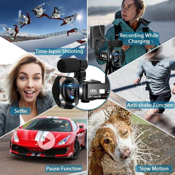 Camcorder Video Camera 4K Ultra HD 48MP IR Night Version Vlogging Camera 3.0 Inch Touch Screen 18X Zoom WiFi Digital Camera YouTube Recorder Camera with Microphone,2.4G Remote Control,Lens Hood 5