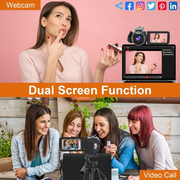 Video Camera 4K Camcorder 56MP Video with Wireless Microphone 16× Digital Zoom Digital Camera YouTube Camera 3’’ Touch Screen with 2.4G Remote Control, 32G SD Card 5