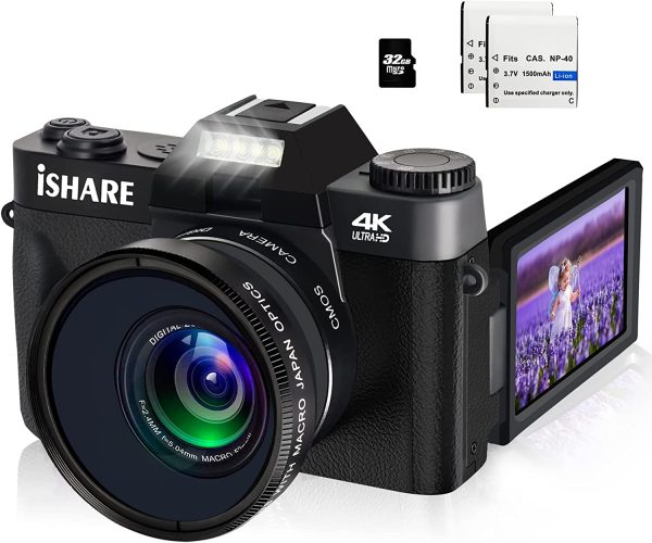 ISHARE 4K Digital Camera for Photography, 48MP FHD Video Camera with WiFi, 3 Inch Flip Screen, 16X Digital Zoom, Vlogging Camera for YouTube (32G Micro Card) 1