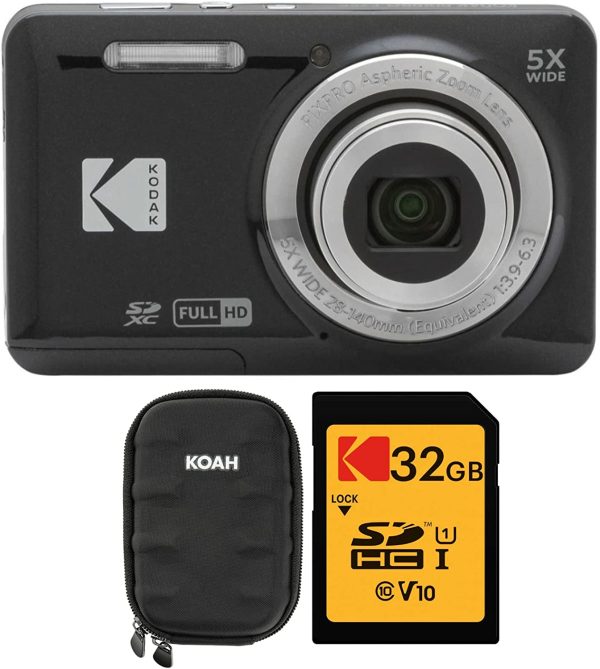 Kodak PIXPRO Friendly Zoom FZ55 Digital Camera (Black) with Hard Shell Case (Black) and 32GB SD Card Bundle (3 Items) 1