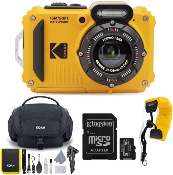 Kodak PIXPRO WPZ2 Rugged Waterproof 16MP Digital Camera with 4X Optical Zoom with Koah Nostrand Gadget Bag with Accessory Kit, 32GB UHS-I microSDHC, and Floating Strap Bundle (4 Items) 1