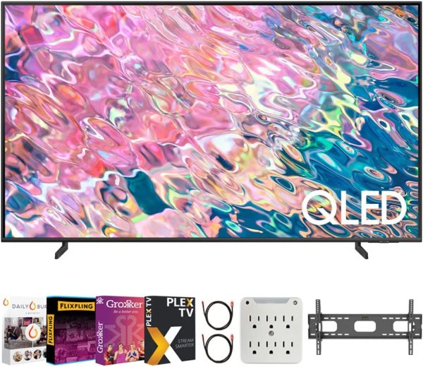 SAMSUNG QN43Q60BAFXZA Q60B 43 inch QLED 4K Quantum Dual LED HDR Smart TV 2022 Bundle with Premiere Movies Streaming + 37-100 Inch TV Wall Mount + 6-Outlet Surge Adapter + 2X 6FT HDMI 2.0 Cable 1