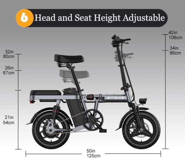 ENGWE T14 Folding Electric Bikes for Adults Teens 350W 19.2MPH 14" Fat Tire Mini Ebike Urban City Commuter Electric Bicycles 48V10AH Removable Lithium Battery with 4 Shock Absorptions Comfort Riding 7