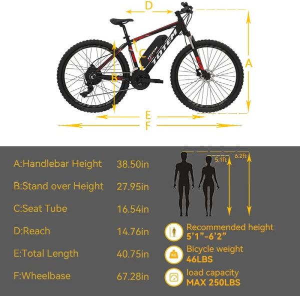 Totem Electric Bike for Adults 26”, Electric Mountain Bicycle 350W Motor, 20MPH Victor 2.0 with 36V 10.4Ah Removable Battery, E-MTB with Shimano 21 Speed Gears, Upgraded Adjustable stem 6