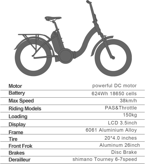 DERUIZ 20inch 500w/26 750w Electric Bike Adults, Fat Tire ebike Snow Bike with Removable 624WAh Lithium Battery, Professional 7 Speed,Tektro Dual Disc Brakes 4