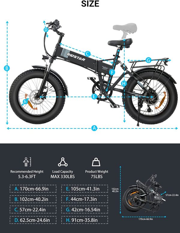 Folding Ebikes for Adults 1000W Motor 48V 14AH Battery 28MPH 50Miles Adult Electric Bicycles 20" x 4 Fat Tire Bike Bicicleta Electrica Para Adultos Foldable Bike Commuter Bike Snow Beach Electric Bike 6