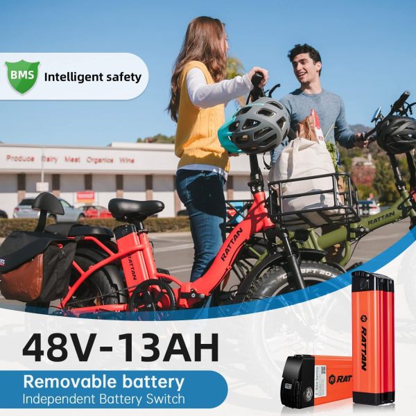 Rattan 750W Electric Bike for Adults 48V 13AH Removable Battery Foldable Electric Bikes LM/LF Pro Ebike 20" x 4.0 Fat Tire Electric Bicycles 2 Seater Electric Bike for Adults 3