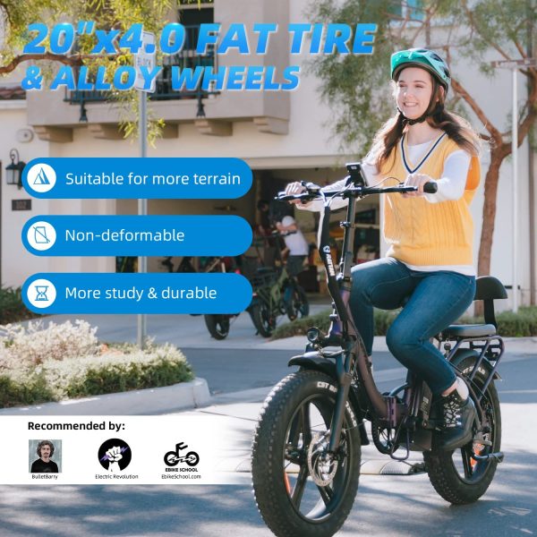 Rattan 750W Electric Bike for Adults 48V 13AH Removable Battery Foldable Electric Bikes LM/LF Pro Ebike 20" x 4.0 Fat Tire Electric Bicycles 2 Seater Electric Bike for Adults 4