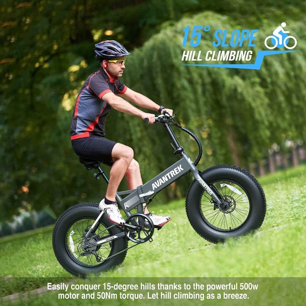 AVANTREK Cybertrack 200 Electric Bike for Adults, 1.5X Faster Charge, 500W Brushless Motor 48V/10Ah Removable Battery 20"x4" Folding Fat Tire Ebike, 28 MPH Snow Beach Mountain E-Bike, Shimano 7 Speed 6