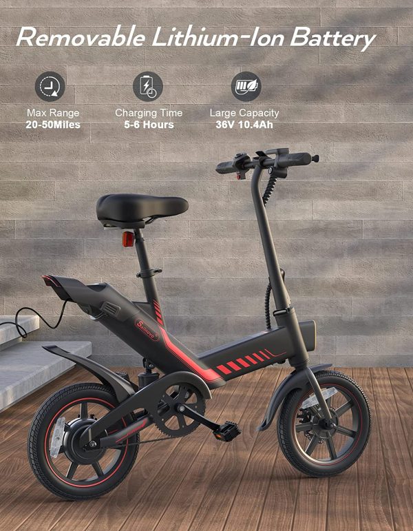 Electric Bicycle, Sailnovo 14'' Electric Bike for Adults and Teenagers with 18.6MPH Waterproof Folding Electric Bike with Removable 36V 10.4Ah Lithium-Ion Battery Throttle & Pedal Assist 3