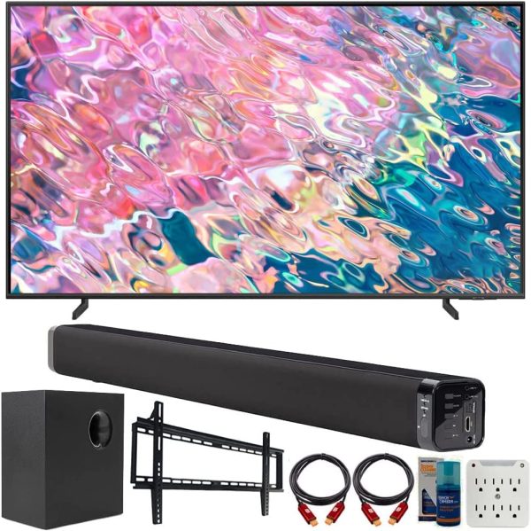 SAMSUNG QN75Q60BAFXZA Q60B 75 inch QLED 4K Quantum Dual LED HDR Smart TV (2022) Bundle with Deco Gear Home Theater Soundbar with Subwoofer, Wall Mount Accessory Kit, 6FT 4K HDMI 2.0 Cables and More 1