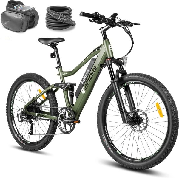 eAhora 30Mph AM100 Plus 750W Peak Electric Mountain Bike 27.5'' Electric Bike for Adults 48V 14AH Battery,Dual Suspension,9 Speed Gears 1