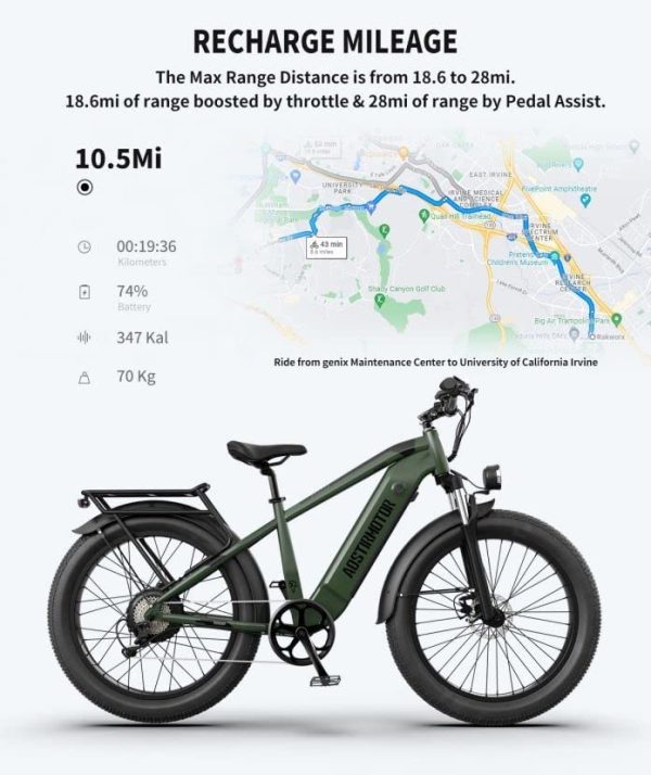 aostirmotor Electric Bike for Adults 1000W Motor 52V/15AH Samsung Battery Adult Electric Bicycles 26" x 4 Fat Tire Electric Bike for Excursion/Commute/Snow/Beach（Dark Green） 7