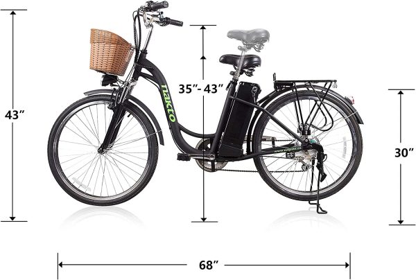 NAKTO Electric Bike, 250W/350W Electric Bicycles - Up to 45 Miles and 20+ MPH Electric City Commuter Bicycle - Waterproof Removable 36V/10A Battery and 6-Speed Gear 26" Electric Bike for Adult 4