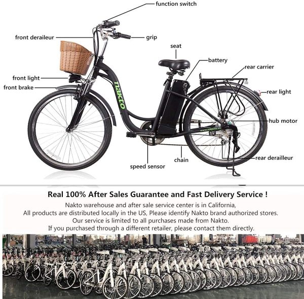 NAKTO Electric Bike, 250W/350W Electric Bicycles - Up to 45 Miles and 20+ MPH Electric City Commuter Bicycle - Waterproof Removable 36V/10A Battery and 6-Speed Gear 26" Electric Bike for Adult 6