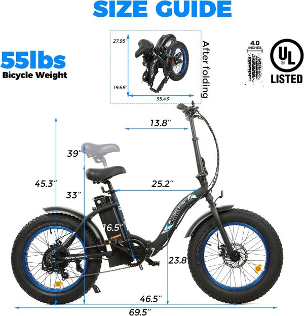 ECOTRIC 20" Folding Electric Bike Ebike 36V/12.5AH Lithium Battery 500W Powerful Rear Motor Step-Through Fat Tire Bicycle Shimano 7 Speed Gear (Black/White) 90% Pre-Assembled 5