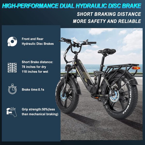 FREESKY Step-Thru Electric Bike for Adults 750W High-Speed Motor 48V 15AH Samsung Cell Battery, 20" Fat Tires Ebike 28MPH 35-80Miles Electric Commuter/City Cruiser Bike for Women and Men, Full Suspension Ebike 4