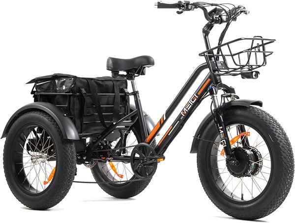 DWMEIGI 3 Wheel Electric Bike for Adult with 750W Motor, 48V 18.2AH Removable Lithium Battery, 20"*4.0 Fat Tire Tricycles for Men Women with Front & Rear Baskets, 7 Speed 1