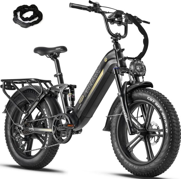 FREESKY Step-Thru Electric Bike for Adults 750W High-Speed Motor 48V 15AH Samsung Cell Battery, 20" Fat Tires Ebike 28MPH 35-80Miles Electric Commuter/City Cruiser Bike for Women and Men, Full Suspension Ebike 1