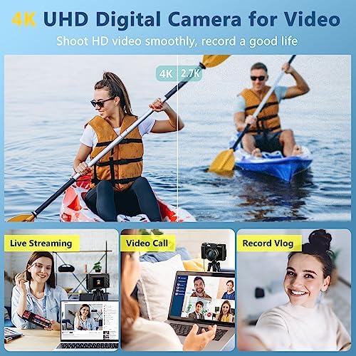 4K Digital Camera for Photography Autofocus, 48MP Vlogging Camera with SD Card Anti-Shake, 3'' 180° Flip Screen Compact Video Camera for Travel, 16X Zoom Digital Camera for Teens with Flash 2