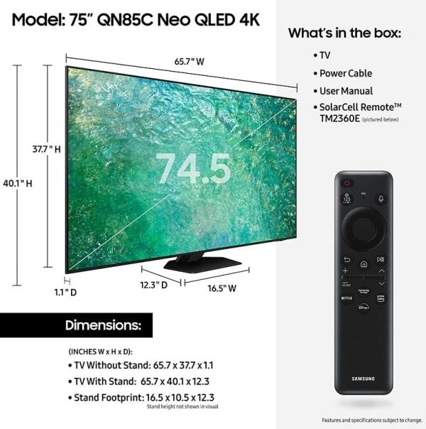 SAMSUNG 75-Inch Class Neo QLED 4K QN85C Series Neo Quantum HDR, Dolby Atmos, Object Tracking Sound, Motion Xcelerator Turbo+, Gaming Hub, Smart TV with Alexa Built-in (QN75QN85C, 2023 Model) 2