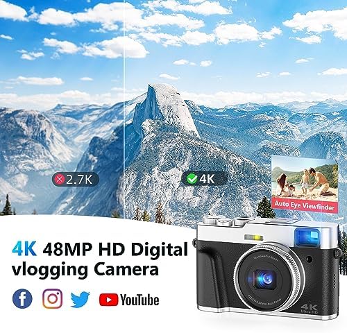 4K Digital Camera for Photography Autofocus, 48MP YouTube Vlogging Camera with 2.8" Screen, 16X Digital Zoom Video Camera Anti-Shake with 32GB SD Card, Compact Point and Shoot Travel Cameras for Gifts 2