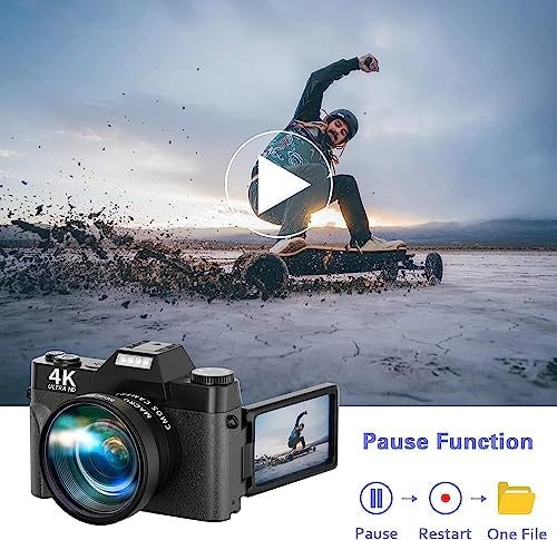 Acoletty 4K Digital Camera for YouTube, 48MP Vlogging Camera, 16X Digital Zoom, 3.0" IPS 30FPS 180° Flip Screen TopCam32 Zoom, 52mm Wide Angle Lens, Macro Lens, 2 Batteries and 32GB TF Card 4