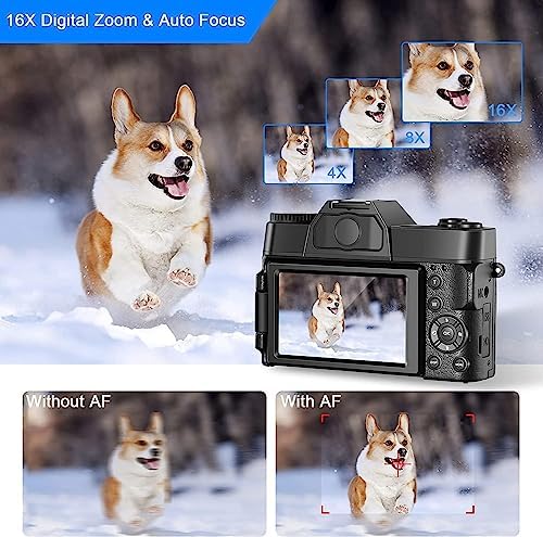 Acoletty 4K Digital Camera for YouTube, 48MP Vlogging Camera, 16X Digital Zoom, 3.0" IPS 30FPS 180° Flip Screen TopCam32 Zoom, 52mm Wide Angle Lens, Macro Lens, 2 Batteries and 32GB TF Card 5