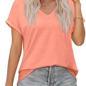 Summer Tops for Women 2024 Trendy Boho Floral Print Tunic Shirts Short Sleeve Button v Neck Tshirt Casual Loose Blouse 5