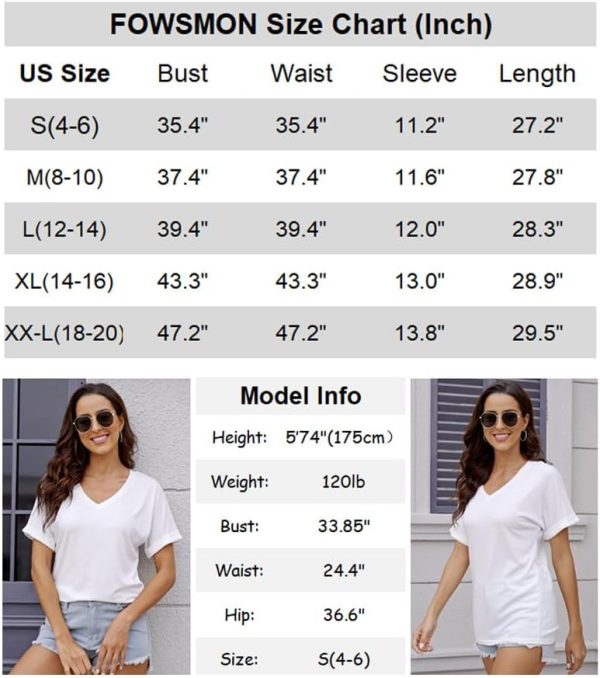 FOWSMON Basic T Shirt for Women Casual V Neck Short Sleeve Tee Shirts Solid Loose Summer Tops 6