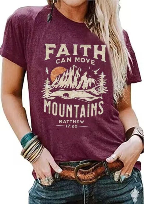 Sun and Mountain Shirt for Women Camping Hiking Shirt Sunrise Pine Tree Graphic Tees Nature Casual Short Sleeve Shirt 1