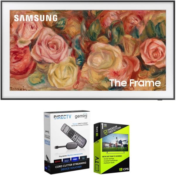 SAMSUNG QN65LS03DA 65 inch The Frame QLED 4K Smart TV (2024 Model) Bundle with Redeemable DIRECTV Gemini Air Streaming Device and 1 YR CPS Enhanced Protection Pack 1