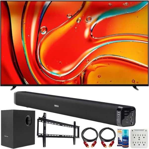 Sony BRAVIA 7 K75XR70 75 inch 4K HDR Smart QLED Mini-LED TV (2024 Model) Bundle with Deco Gear Home Theater Soundbar with Subwoofer, Wall Mount Accessory Kit, 6FT 4K HDMI 2.0 Cables and More 1