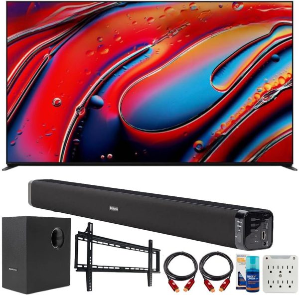 Sony BRAVIA 9 K65XR90 65 inch 4K HDR Smart QLED Mini-LED TV (2024 Model) Bundle with Deco Gear Home Theater Soundbar with Subwoofer, Wall Mount Accessory Kit, 6FT 4K HDMI 2.0 Cables and More 1