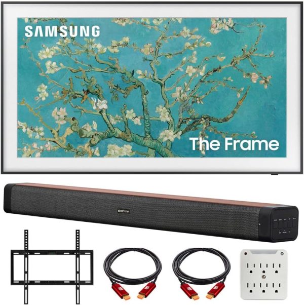 SAMSUNG QN32LS03CB 32 inch The Frame QLED HDR 4K Smart TV Bundle with Deco Gear 60W 2.0 Channel Soundbar, 19-45 inchTV Wall Mount Bracket Bundle and 6-Outlet Surge Adapter (2023 Model) 1