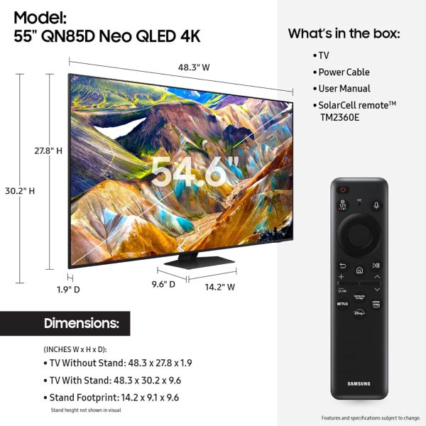 Samsung 55-Inch Class QLED 4K QN85D Series Neo Quantum HDR Smart TV (QN55QN85D, 2024 Model) (Renewed) 2